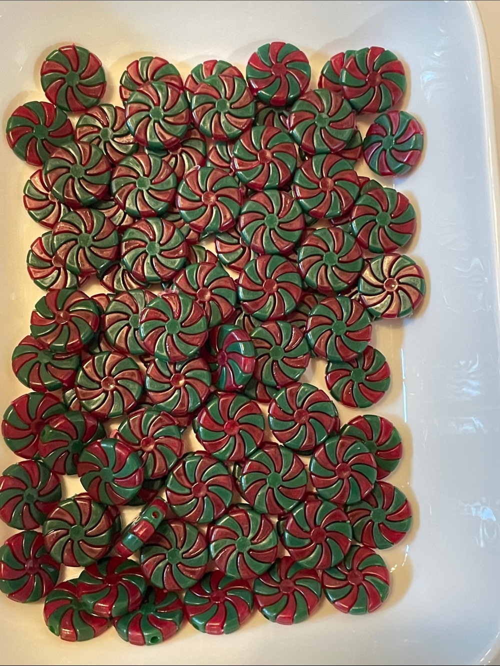 Festive Green and Red Peppermint Beads for Home Party Crafts set of 90